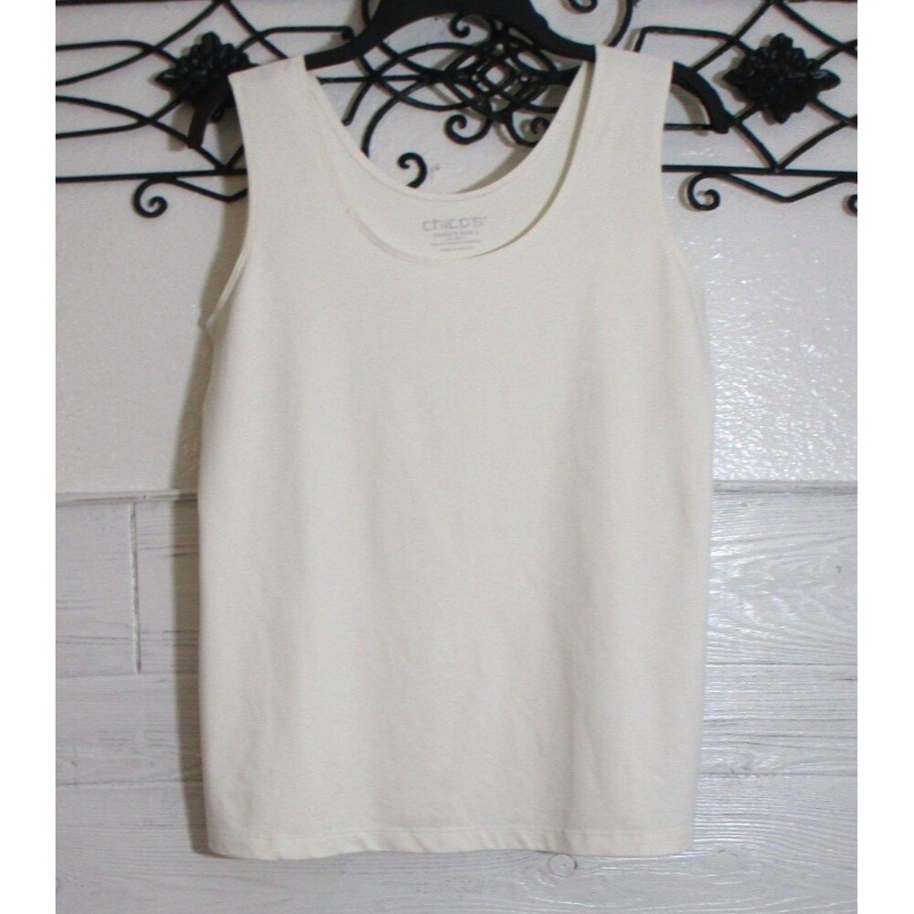Chico's Women's Knit Top Size 2 US L Sleeveless Ivory Scoop Neck